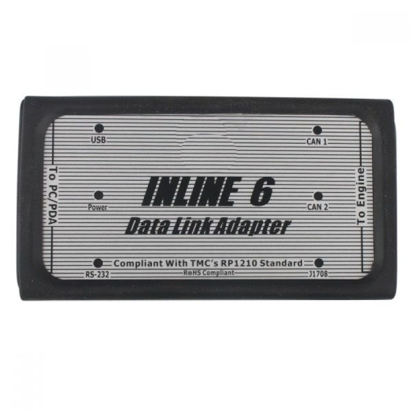 Interfata Inline 6 Data Link Adapter vazuta de sus, cu porturile USB si RS-232