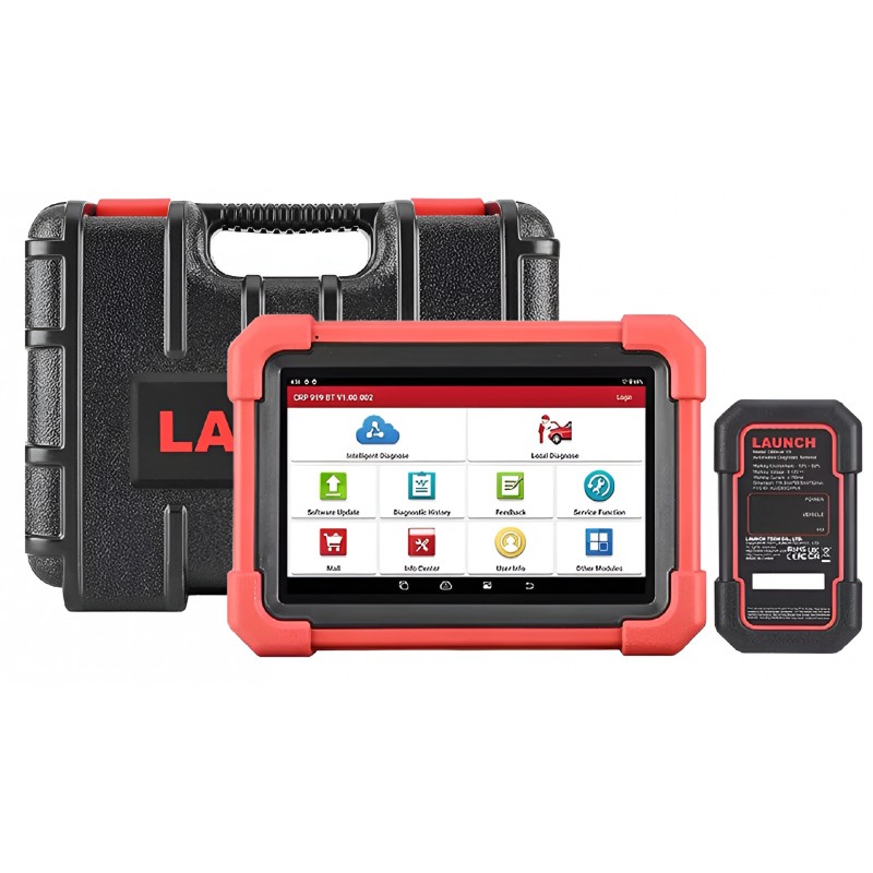 Pachetul Launch X431 CRP919X BT cu tableta de diagnoză, interfața Bluetooth DBScar VII, cablurile și geanta de transport